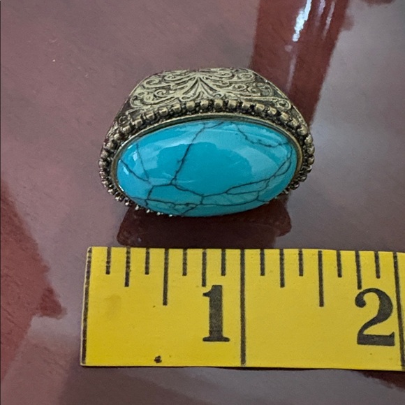 Oversized Turquoise Statement Ring Cocktail Country Southern Cowgirl Style Ring - Picture 2 of 12